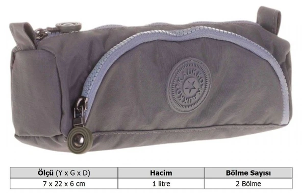 Kaukko Crazy İki Bölmeli Gri Krinkıl Kumaş Kalem Çantası - K2516 - Resim 4