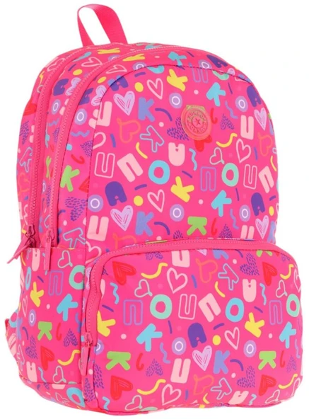 Kaukko Kız Çocuk Kalp ve Kaukko Baskılı Pembe Okul Çantası - Üç Bölmeli - K1783 ürün görseli
