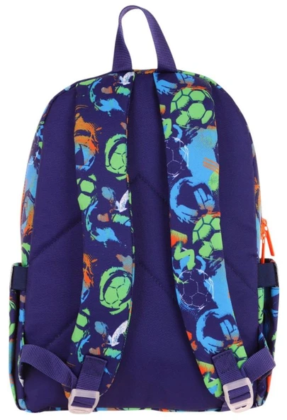 Kaukko Üç Bölmeli Erkek Çocuk İlkokul Sırt Çantası (L5269) - Lacivert Turuncu - Futbol Topu Baskılı - Resim 3