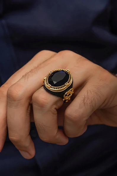 Parlament Lacivert Taşlı 925 Erkek Gümüş Yüzük - Resim 3