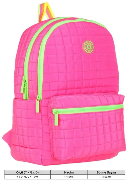 Kaukko Kapitoneli Üç Bölmeli Pembe Yeşil Kız Çocuk Okul ve Günlük Sırt Çantası - K1771 - Resim 6