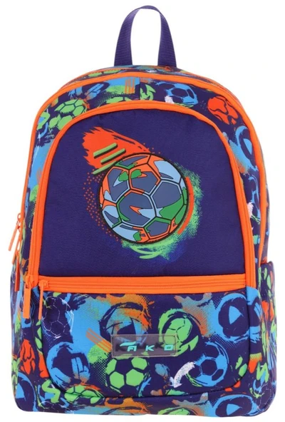 Kaukko Üç Bölmeli Erkek Çocuk İlkokul Sırt Çantası (L5269) - Lacivert Turuncu - Futbol Topu Baskılı - Resim 2