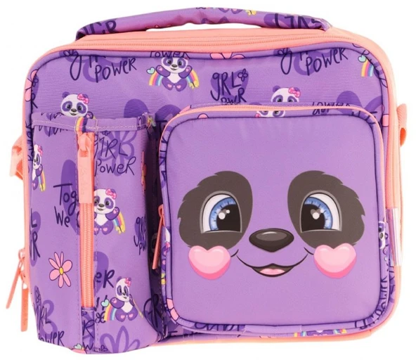 Kaukko Kız Çocuk, Mor SOmon, Panda Desenli Isı Yalıtımlı Üç Bölmeli (Matara Cepli) Okul Beslenme Çantası L7233 - 2