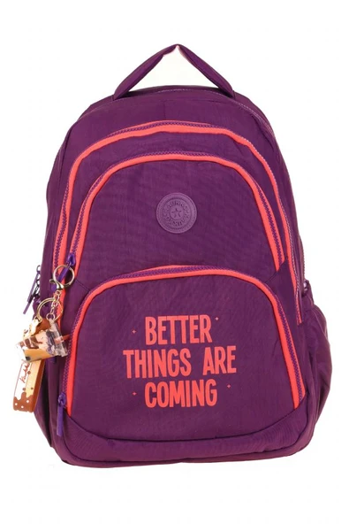 Kaukko Crazy Dört Bölmeli Kız Çocuk/Kadın Okul ve Günlük Sırt Çantası - Mor (Krinkıl Kumaş) K1678 - Resim 2