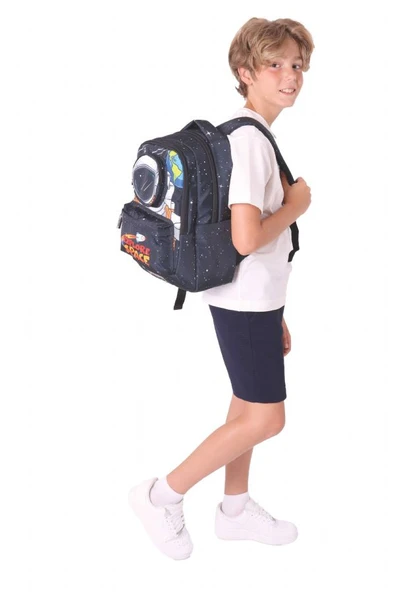 Kaukko Toys Erkek Çocuk 3D Astronot Şekilli İlkokul ve Günlük Sırt Çantası - Siyah - L5253 - Resim 5