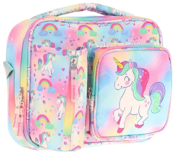 Kaukko Kız Çocuk, Çok Renkli, Unicorn Baskılı Isı Yalıtımlı Üç Bölmeli (Matara Cepli) Okul Beslenme Çantası L7243 ürün görseli