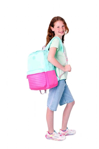 Kaukko Quick Kız Çocuk Üç Bölmeli Yeşil Pembe Kapitone Detaylı Okul Sırt Çantası - K1790 - Resim 5