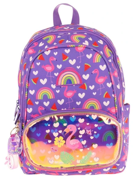 Kaukko Kids Üç Gözlü (Kız Çocuk) Okul Sırt Çantası (Flamingo Nakışlı ve Baskılı) - L5226 - Resim 2