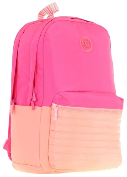 Kaukko Quick Kız Çocuk Üç Bölmeli Pembe Turuncu Kapitone Detaylı Okul Sırt Çantası - K1789 ürün görseli