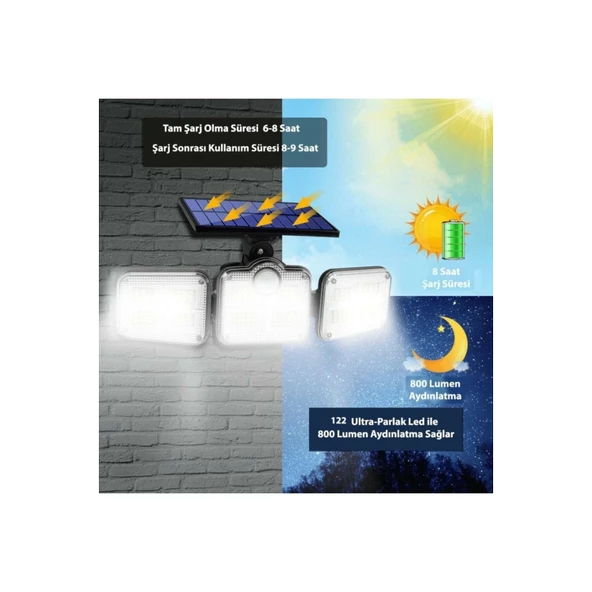 Kumandalı Solar Güneş Enerjili 122 Ledli Hareket Sensörlü Bahçe Aydınlatma Sokak Lambası - 4