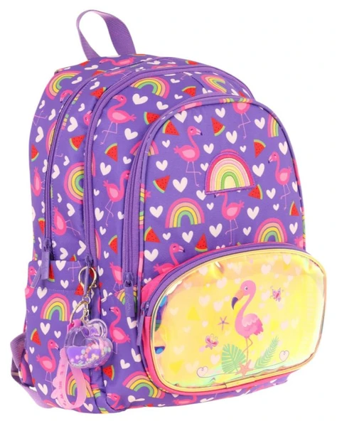 Kaukko Kids Üç Gözlü (Kız Çocuk) Okul Sırt Çantası (Flamingo Nakışlı ve Baskılı) - L5226 ürün görseli