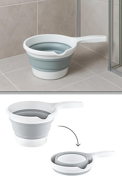 Katlanır Bebek Banyo Maşrapası, Saplı Akordiyon Oluklu Çok Amaçlı Maşrapa 1,2 litre