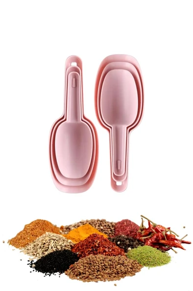6 Adet Baharat Küreği, Un Şeker Bakliyat Kakao Mama Deterjan Erzak Kaşığı 6’lı Set 2x(3 Boy) Pembe - 3
