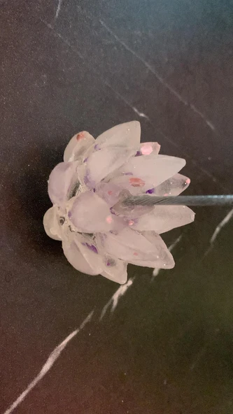 Şeffaf Epoksi Pembe Ve Mor Renkli Glitterli Dikenli Sukulent Kağıt Tutacağı El Yapımı Hediyelik - 4