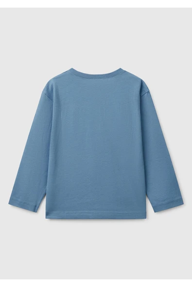 Erkek Çocuk Havacı Mavi Benetton Logo Baskılı Uzun Kollu T-Shirt - 2