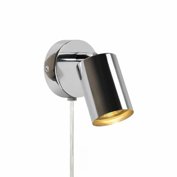 Rsylight Metal Mafsallı Krom Spot Armatür Aplik Kablolu Fişli Beyaz Led Ampullü - 1