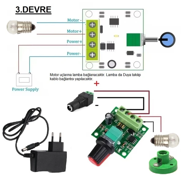 Kutulu 3 in 1 Basit Lamba ve Dimmer Deney Seti (3 Devre) - Öğrenci Elektrik Devresi - Resim 4
