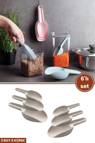 6 Adet Baharat Küreği, Un Şeker Bakliyat Kakao Mama Deterjan Erzak Kaşığı 6’lı Set 2x(3 Boy) Krem ürün görseli 1