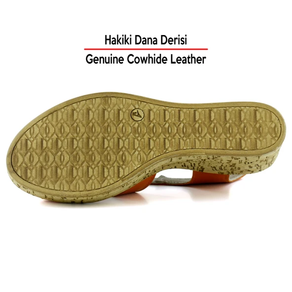 Erkan SaçmacıXena Turuncu Hakiki Dana Derisi Mantar Taban Görünümlü Dolgu Topuklu Gladyatör Sandalet - 6