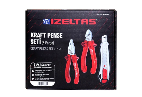 İzeltaş 3'lü Kraft Pense Seti 3 Parça Kraft Pense 160mm Kraft Yan Keski 160mm Maket Bıçağı - Resim 2