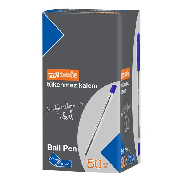 Mynote Ball Pen Tükenmez Kalem 0.7 mm Mavi 50 li Kutu - Resim 2