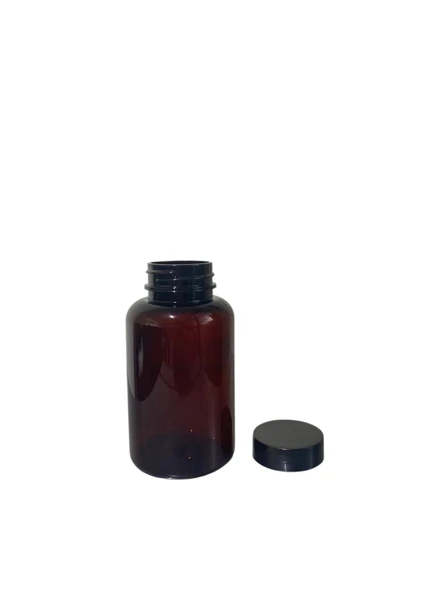 200ml kahverengi tablet şişesi siyah kapak, 12 adet, tablet şişesi, ecza şişesi, kozmetik şişe - 2