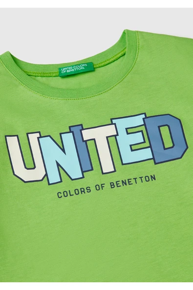 Erkek Çocuk Fıstık Yeşili Benetton Logo Baskılı Uzun Kollu T-Shirt - 4