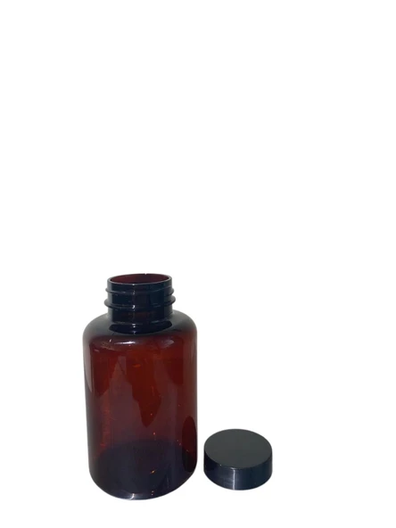 250ml kahverengi tablet şişesi siyah kapak, 24 adet, tablet şişesi, ecza şişesi, kozmetik şişe - 2