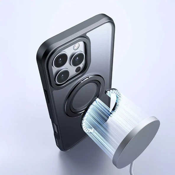 Mcdodo PC-4930 iPhone 16 Halka Standlı Magsafe Siyah Kapak - 5