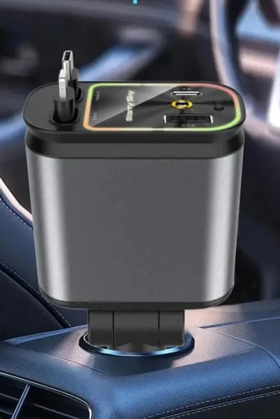 ACL ACC-01 RGB Işıklı 66W Araç Şarj Cihazı | 4in1 Geri Çekilebilir Kablo | Type-C + Lightning | Yıldızlı Tavan Efekti - 7