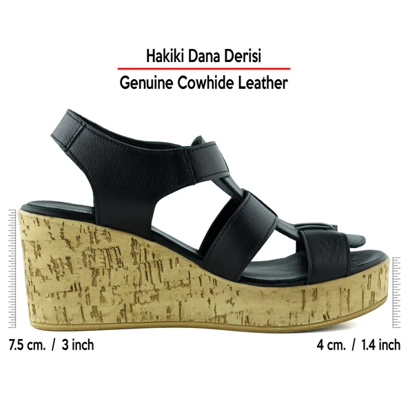 Erkan Saçmacı Xena Siyah Hakiki Dana Derisi Mantar Taban Görünümlü Dolgu Topuklu Gladyatör Sandalet - 2