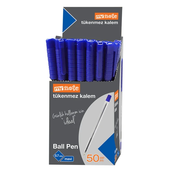 Mynote Ball Pen Tükenmez Kalem 0.7 mm Mavi 50 li Kutu ürün görseli