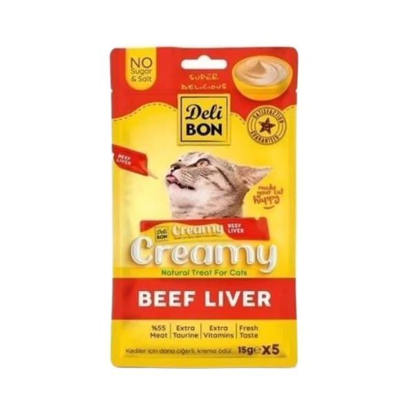 Delibon Creamy Dana Ciğerli Sıvı Kedi Ödül Maması 5x15 Gr ürün görseli 1