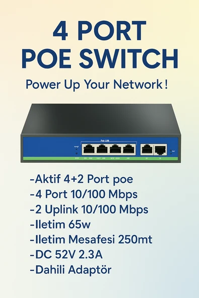 4 Port 10/100MBPS 4+2 Poe Switch ürün görseli