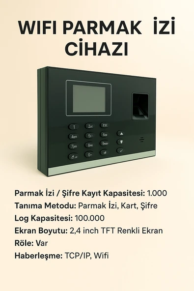 Wifi Parmak İzi Personel Takip Cihazı-Web Giriş Çıkış Yazılım - (10 KART HEDİYELİ)