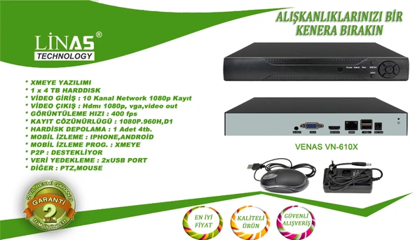 Linas Vn-8010 10 Kanal Nvr Xmeye İp Kayıt Cihazı - Resim 2