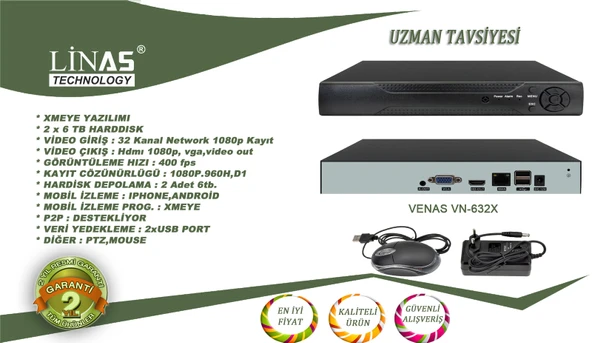 Linas Vn-8032 32 Kanal Nvr Xmeye İp Kayıt Cihazı - Resim 2