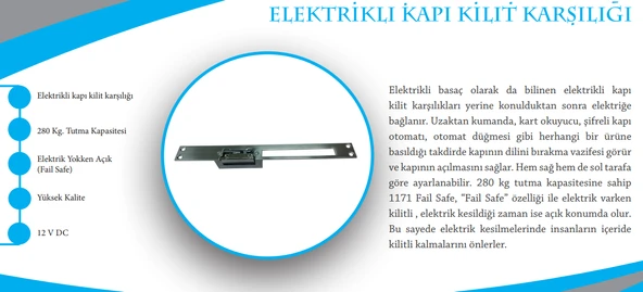 Fail Safe Elektronik Kapı Kilit Karşılığı-(Enerji yokken açık ) - 2
