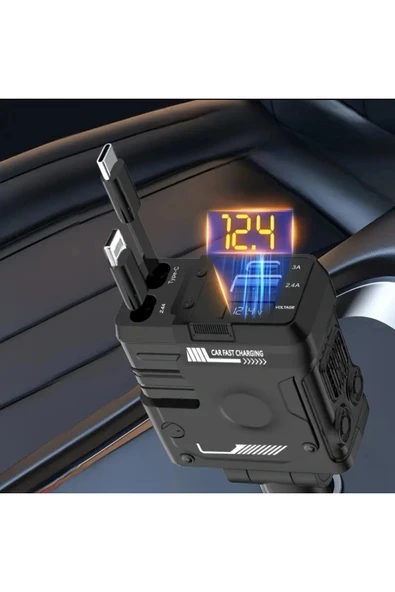 ACL ACC-02 66W Starlight Araç Şarj Cihazı | 4in1 Arada Kablo | Geri Çekilebilir | Type-C Lightning USB Girişli - 2