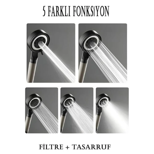 Duş başlığı 5 Fonksiyonlu Çelik Su Tasarruflu Filtreli Turbo Jet duş Başlığı - 2