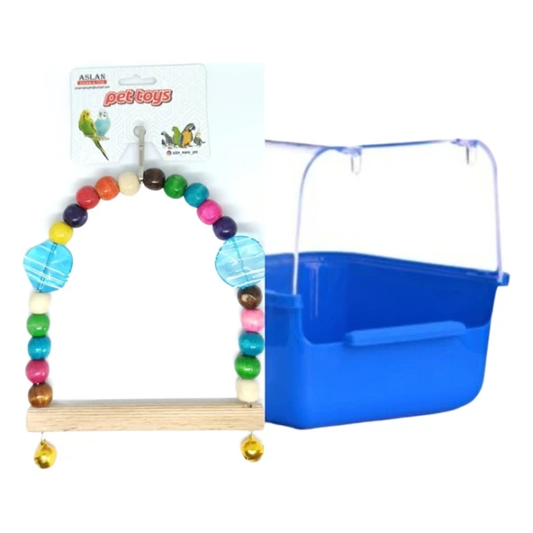 Aslan Kuş Banyoluk + Kuş Salıncak ( Ahşap Boncuklu )lu ürün görseli 1