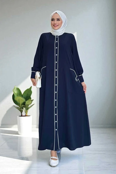 Boydan Düğmeli Ferace Elbise 3975 Lacivert ürün görseli