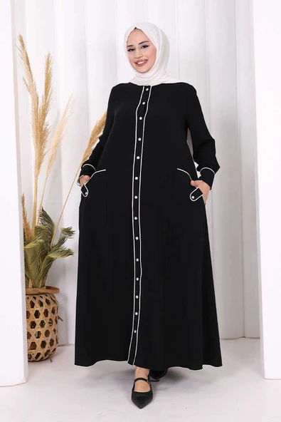 Boydan Düğmeli Ferace Elbise 3975 Siyah ürün görseli 1