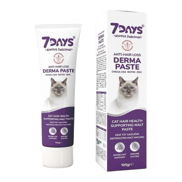 7 Days Derma Past Kedi Tüy Sağlığını Destekleyen Malt Paste 100 Gr ürün görseli 1