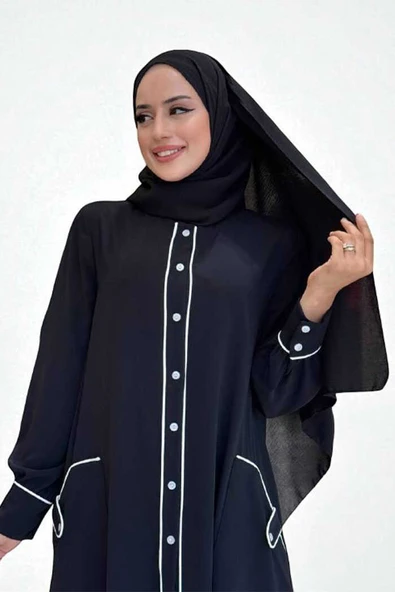 Boydan Düğmeli Ferace Elbise 3975 Siyah - 4