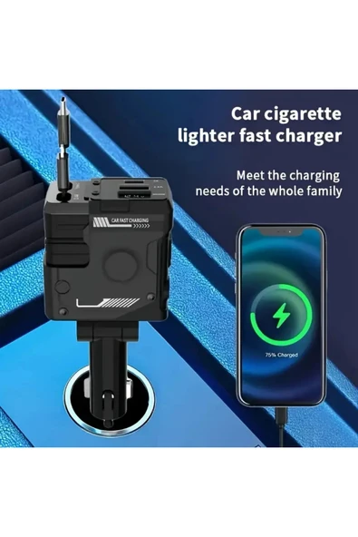 ACL ACC-02 66W Starlight Araç Şarj Cihazı | 4in1 Arada Kablo | Geri Çekilebilir | Type-C Lightning USB Girişli - 7