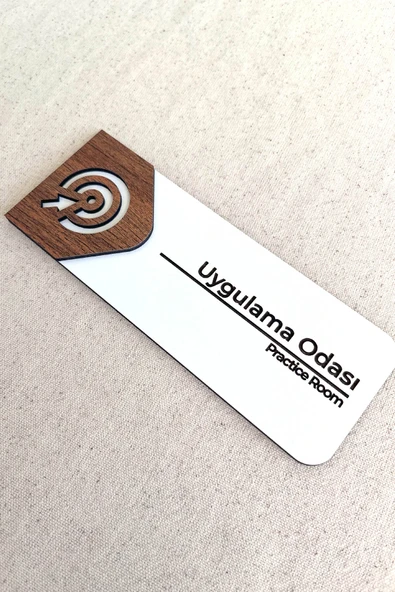 Uygulama Odası Kapı Tabelası – MDF Yönlendirme Levhası | 19x7 cm Çift Katmanlı - 3