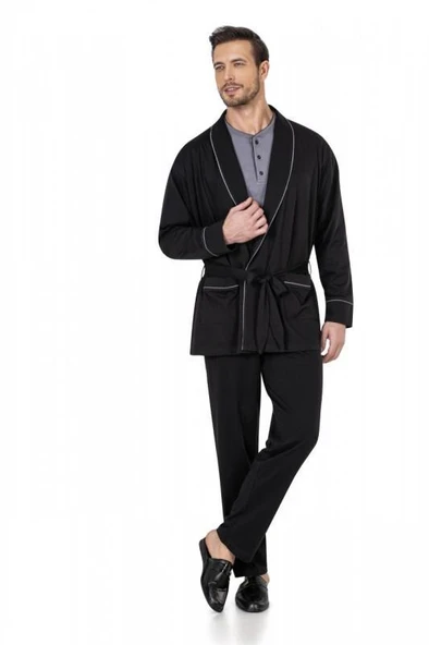Pierre Cardin Robdöşambırlı Uzun Kollu Pijama Atlet Boxer Çorap Damat Çeyizlik Set - 2