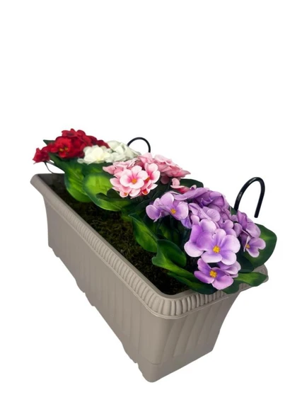 Nettenevime Yapay Çiçek Menekşe Mokka Küpeşte Askılı Saksıda Balkon Çiçeği - Resim 7