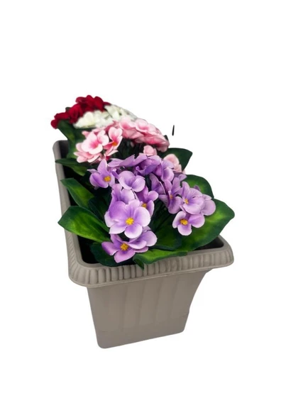 Nettenevime Yapay Çiçek Menekşe Mokka Küpeşte Askılı Saksıda Balkon Çiçeği - Resim 6